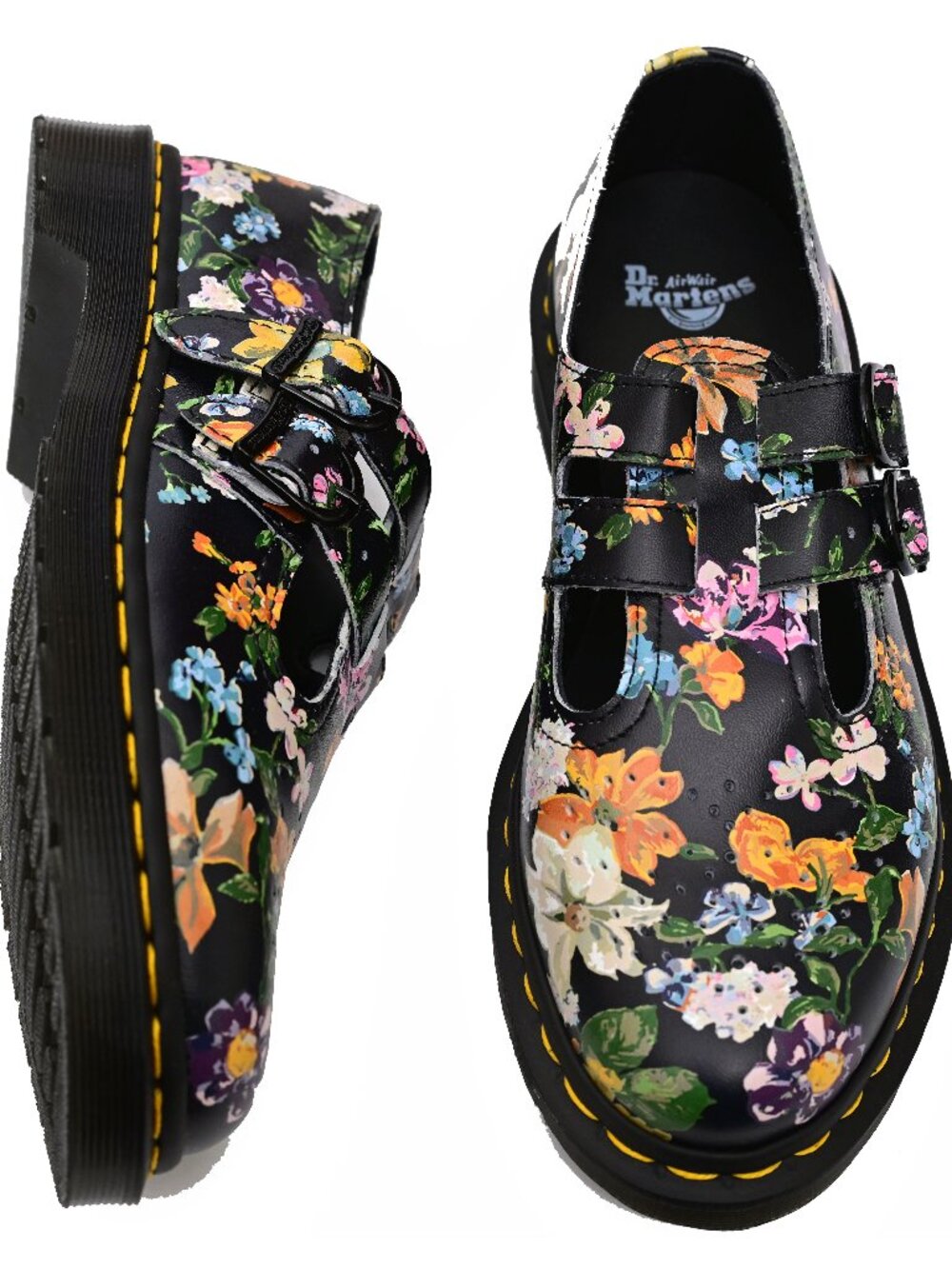 DR MARTENS- "Docs" Black Darcy Floral Backhand EU39 US 8 Mary Janes Circa-90s - Picture 3 of 11